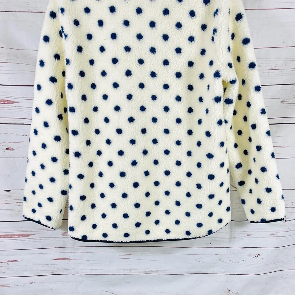 T By Talbots Fleece Jacket Womens Size L Plush Full Zip Sherpa Ivory Polka Dots - Picture 6 of 12